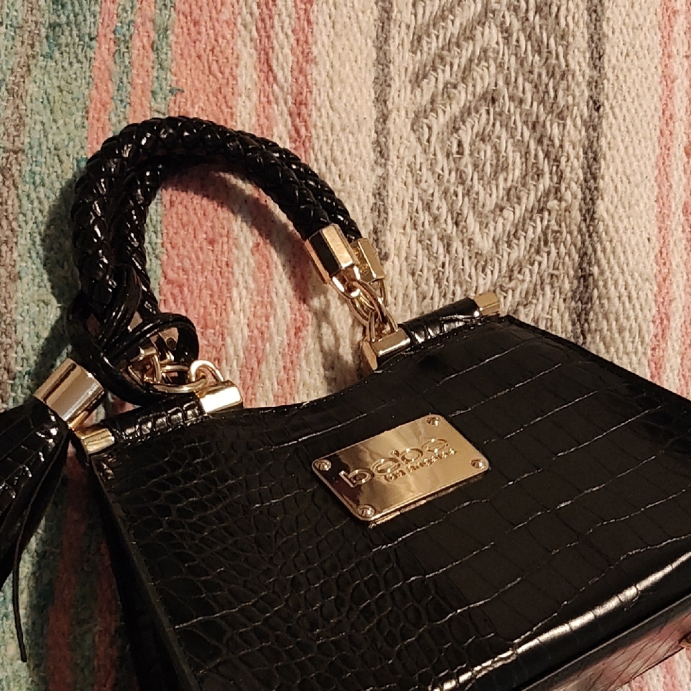 Bebe Black Mini Bag with Glossy Finish